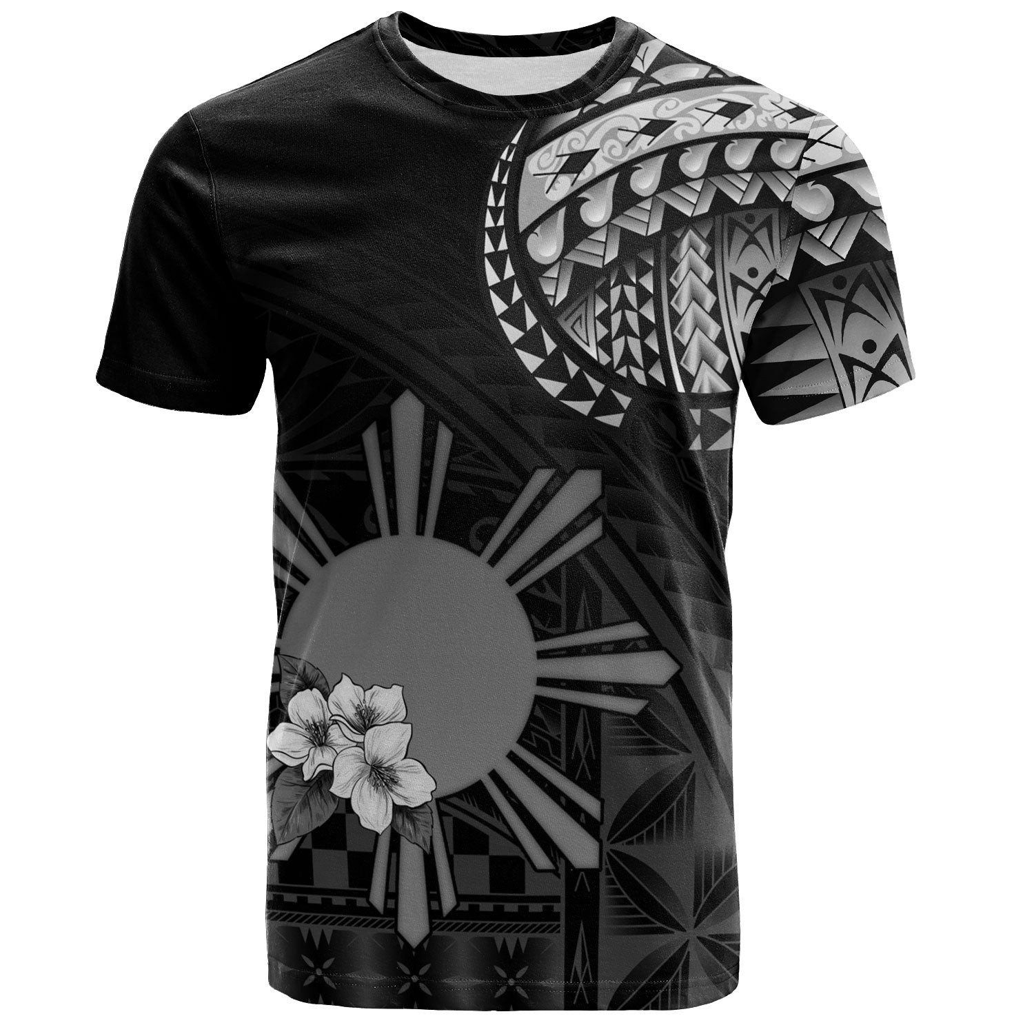 Philippines Filipinos T-Shirt Filipinos Sun Tribal Patterns Jasmine Flowers Style