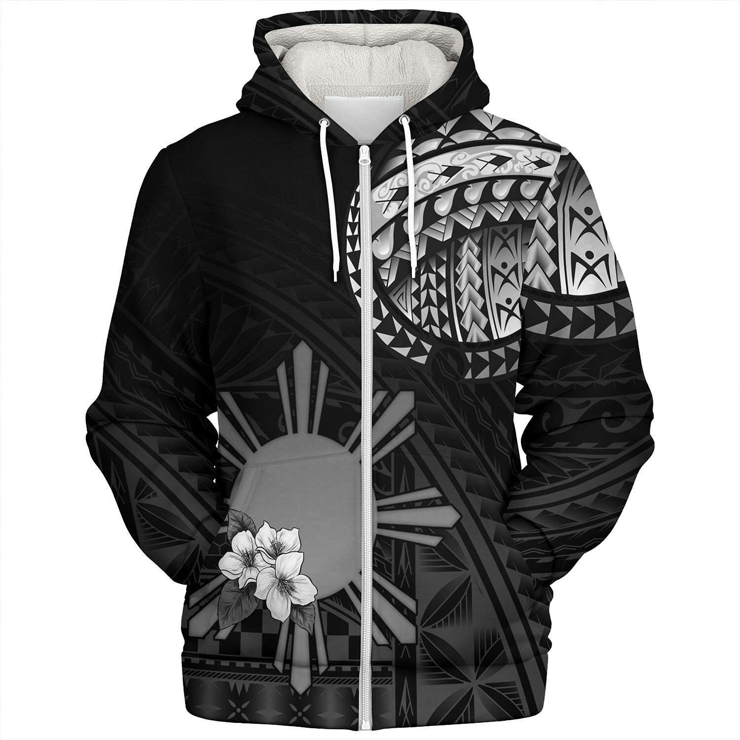 Philippines Filipinos Sherpa Hoodie Filipinos Sun Tribal Patterns Jasmine Flowers Style