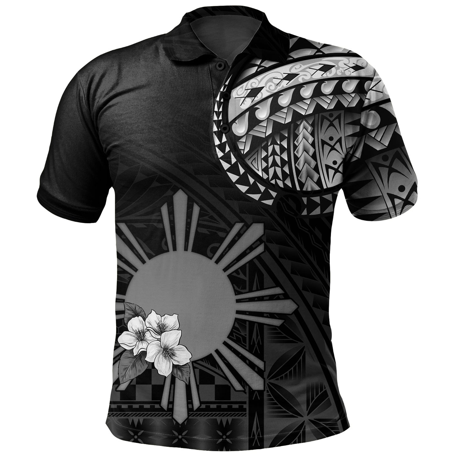 Philippines Filipinos Polo Shirt Filipinos Sun Tribal Patterns Jasmine Flowers Style