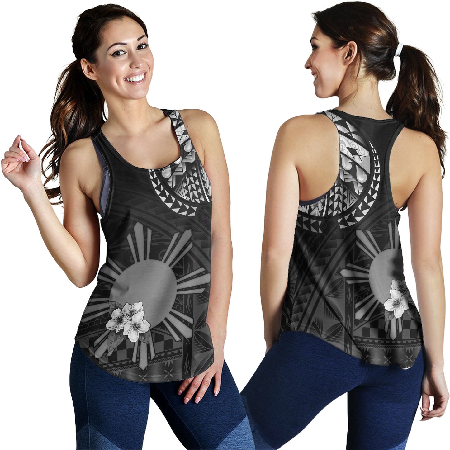 Philippines Filipinos Women Tank Filipinos Sun Tribal Patterns Jasmine Flowers Style