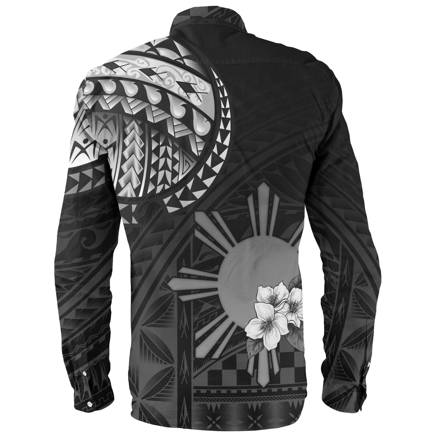 Philippines Filipinos Long Sleeve Shirt Filipinos Sun Tribal Patterns Jasmine Flowers Style