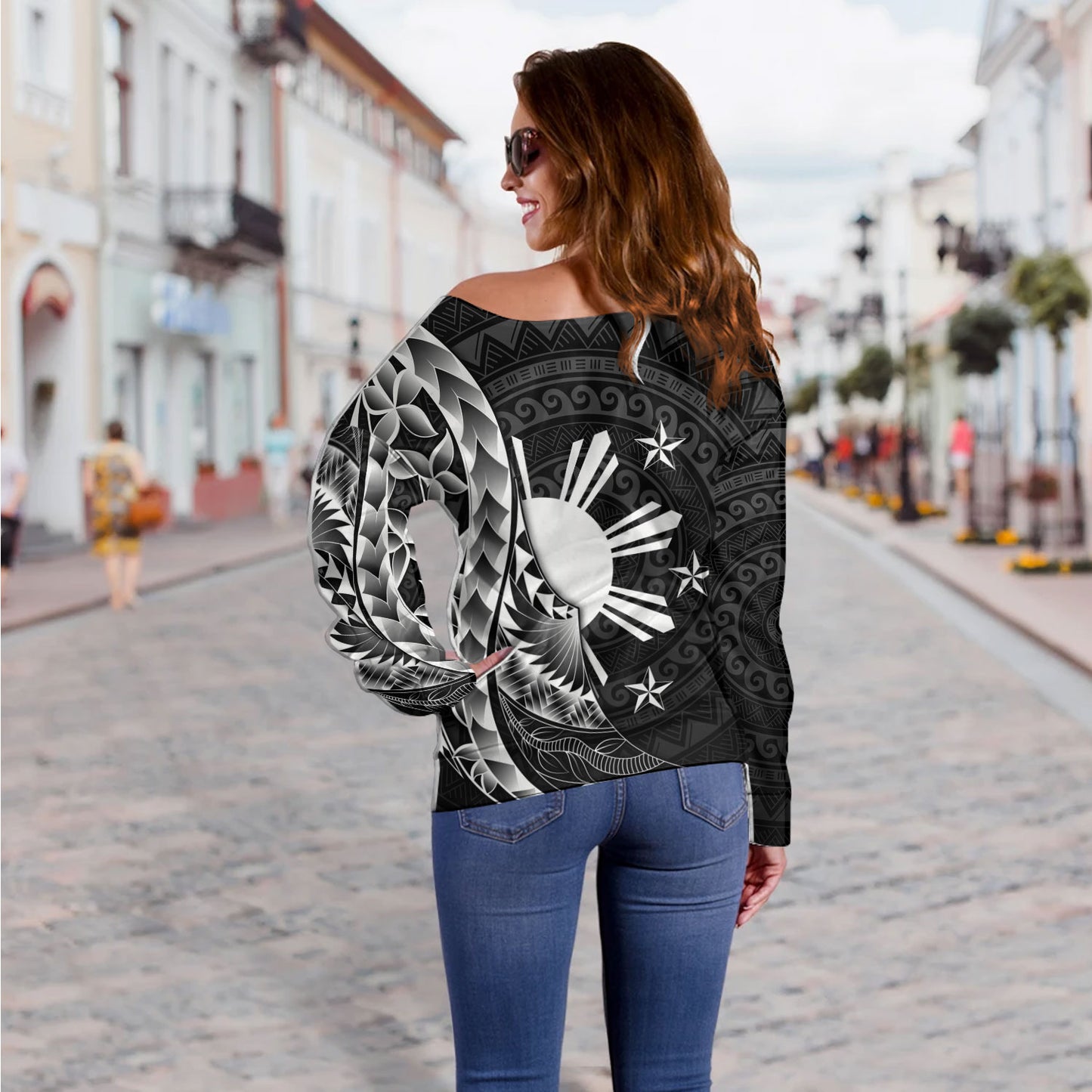 Philippines Filipinos Custom Personalised Off Shoulder Sweatshirt Filipinos Sun Tribal Patterns Style