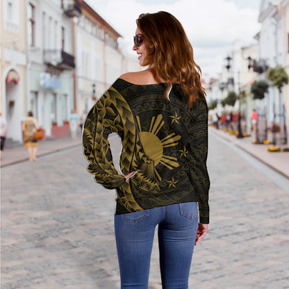Philippines Filipinos Custom Personalised Off Shoulder Sweatshirt Filipinos Sun Tribal Patterns Style