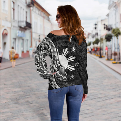 Philippines Filipinos Custom Personalised Off Shoulder Sweatshirt Filipinos Sun Tribal Patterns Style