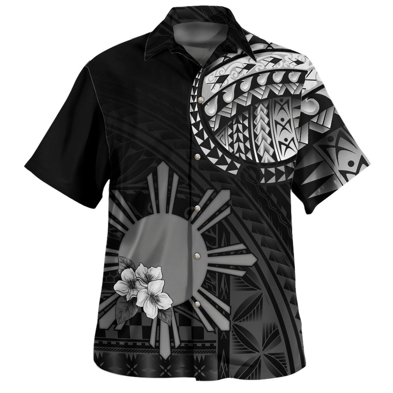 Philippines Filipinos Hawaiian Shirt Filipinos Sun Tribal Patterns Jasmine Flowers Style