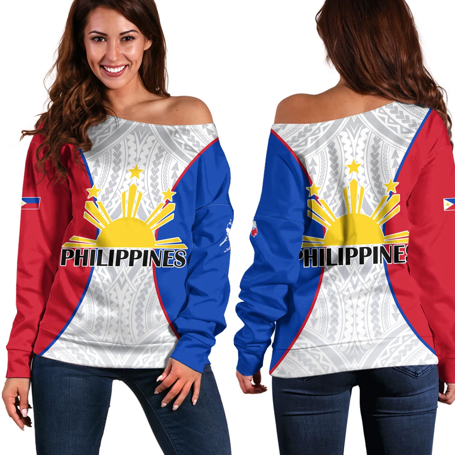 Philippines Filipinos Custom Personalised Off Shoulder Sweatshirt Flag Color Special Style