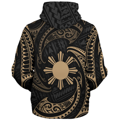 Philippines Filipinos Sherpa Hoodie Gold Tribal Wave