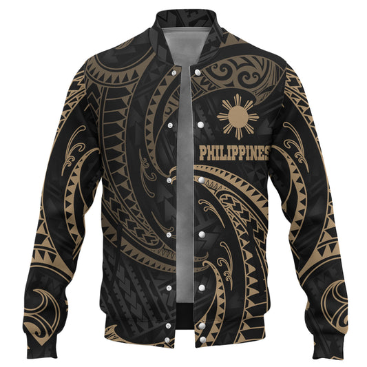 Philippines Filipinos Baseball Jacket Gold Tribal Wave