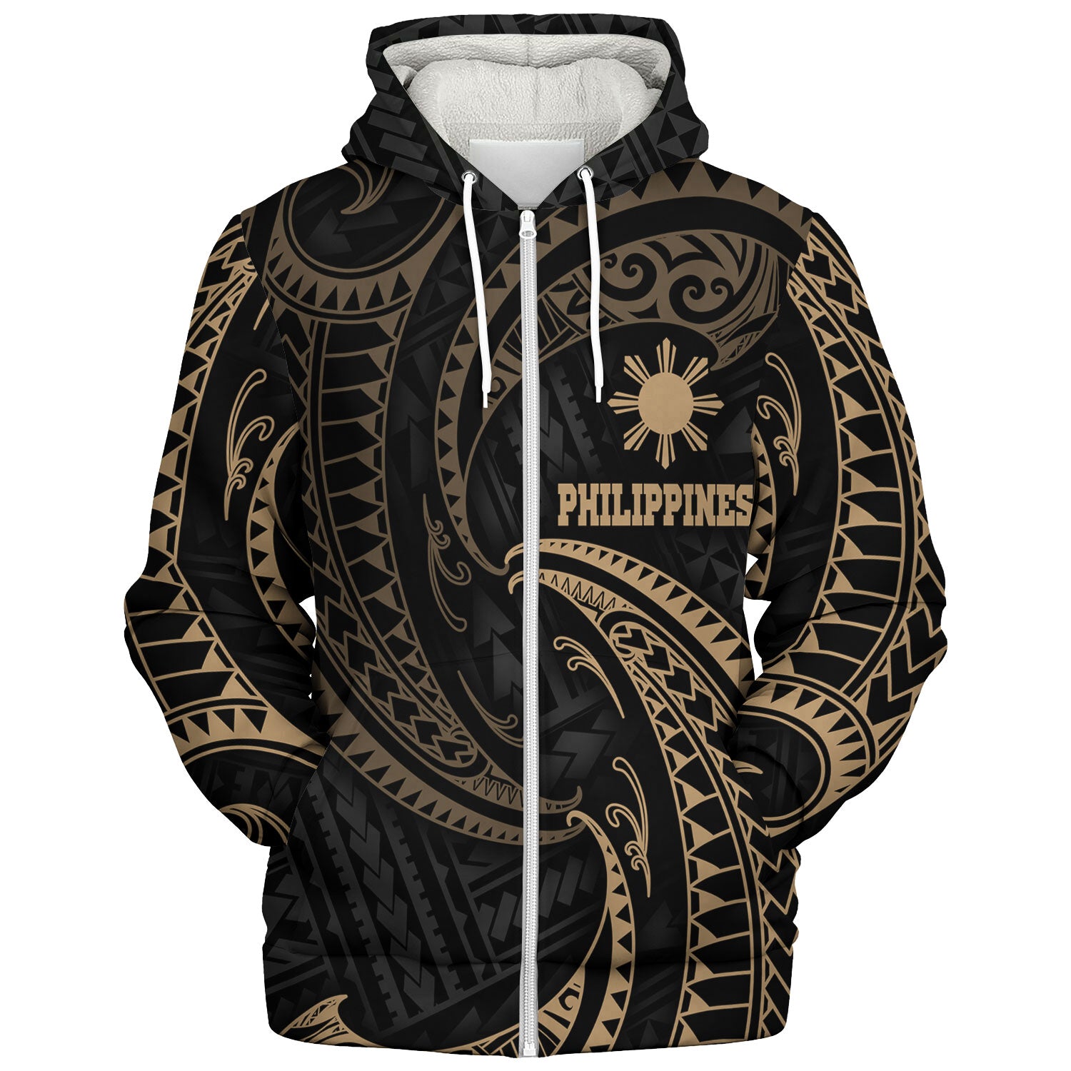 Philippines Filipinos Sherpa Hoodie Gold Tribal Wave