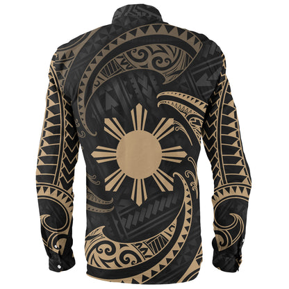 Philippines Filipinos Long Sleeve Shirt Gold Tribal Wave