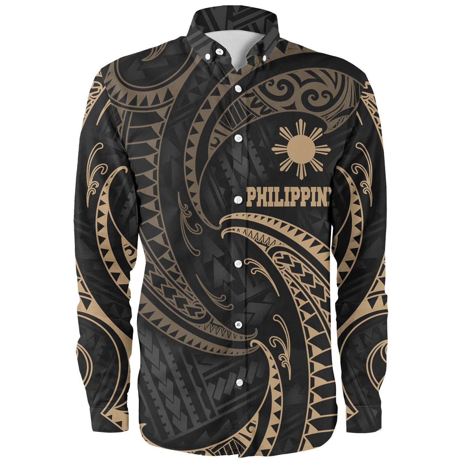 Philippines Filipinos Long Sleeve Shirt Gold Tribal Wave
