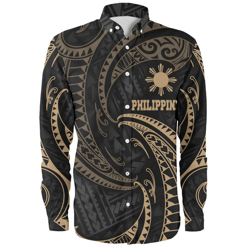 Philippines Filipinos Long Sleeve Shirt Gold Tribal Wave