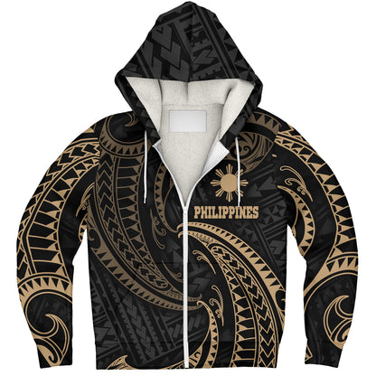 Philippines Filipinos Sherpa Hoodie Gold Tribal Wave