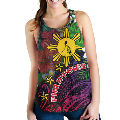 Philippines Filipinos Custom Personalised Women Tank Hibiscus And Plumeria With Palm Branches Vintage Style