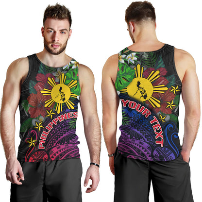 Philippines Filipinos Custom Personalised Tank Top Hibiscus And Plumeria With Palm Branches Vintage Style