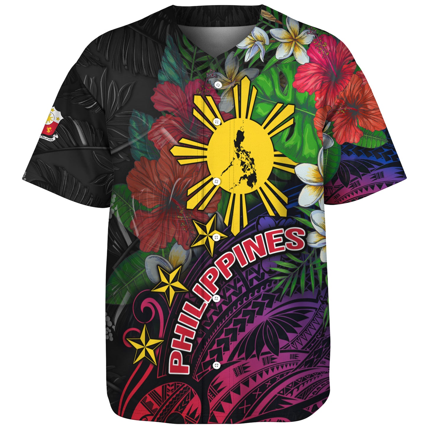 Philippines Filipinos Custom Personalised Baseball Shirt Hibiscus And Plumeria With Palm Branches Vintage Style