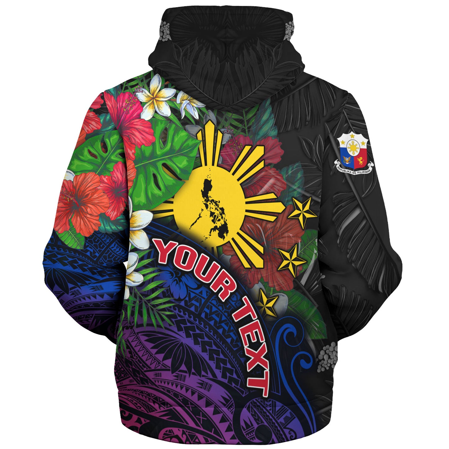 Philippines Filipinos Custom Personalised Sherpa Hoodie Hibiscus And Plumeria With Palm Branches Vintage Style