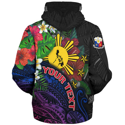 Philippines Filipinos Custom Personalised Sherpa Hoodie Hibiscus And Plumeria With Palm Branches Vintage Style