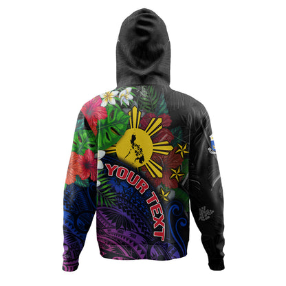 Philippines Filipinos Custom Personalised Hoodie Hibiscus And Plumeria With Palm Branches Vintage Style