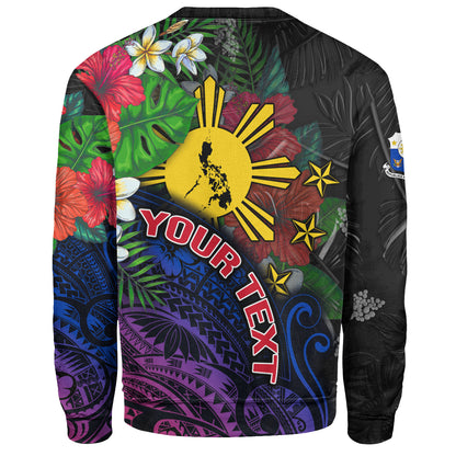 Philippines Filipinos Custom Personalised Sweatshirt Hibiscus And Plumeria With Palm Branches Vintage Style