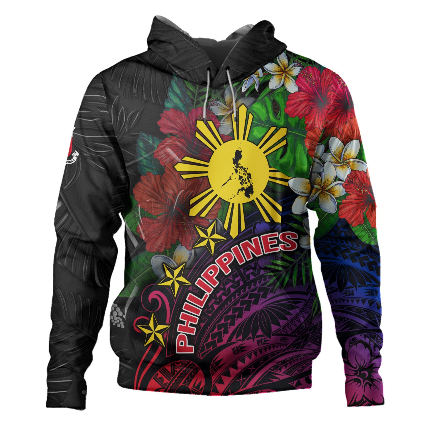 Philippines Filipinos Custom Personalised Hoodie Hibiscus And Plumeria With Palm Branches Vintage Style