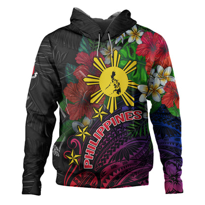 Philippines Filipinos Custom Personalised Hoodie Hibiscus And Plumeria With Palm Branches Vintage Style