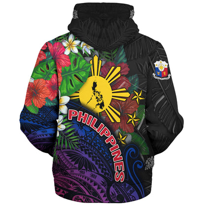 Philippines Filipinos Custom Personalised Sherpa Hoodie Hibiscus And Plumeria With Palm Branches Vintage Style