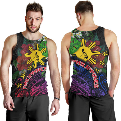 Philippines Filipinos Custom Personalised Tank Top Hibiscus And Plumeria With Palm Branches Vintage Style