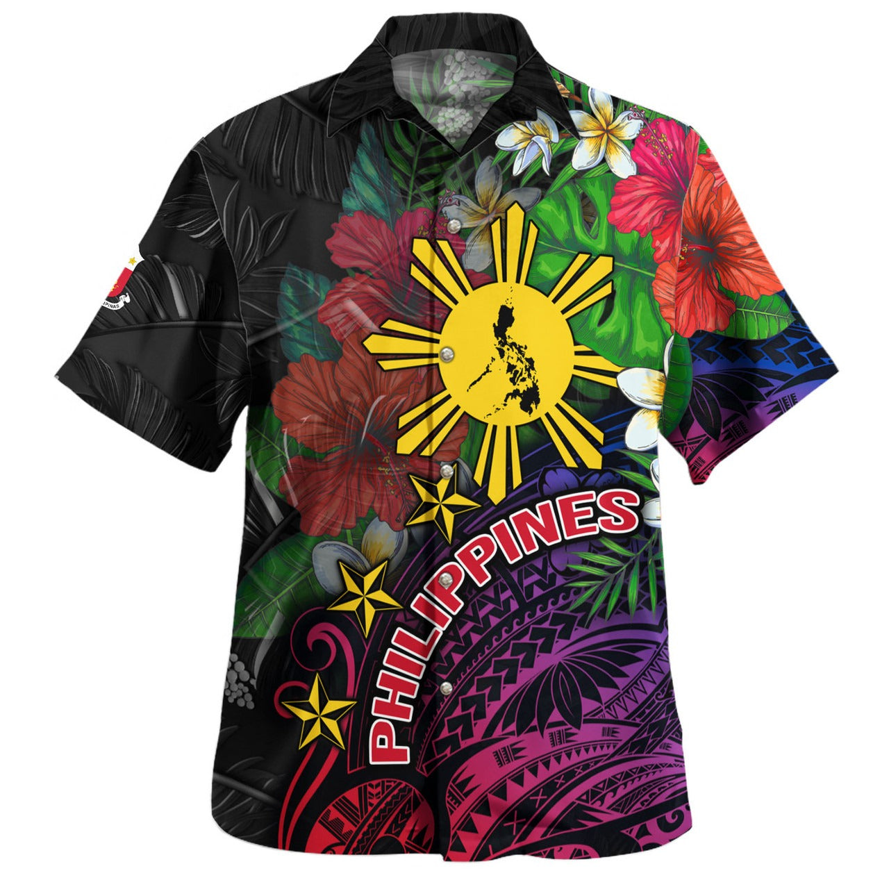 Philippines Filipinos Custom Personalised Hawaiian Shirt Hibiscus And Plumeria With Palm Branches Vintage Style