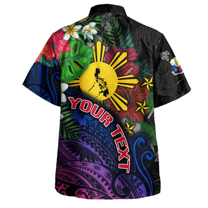 Philippines Filipinos Custom Personalised Hawaiian Shirt Hibiscus And Plumeria With Palm Branches Vintage Style