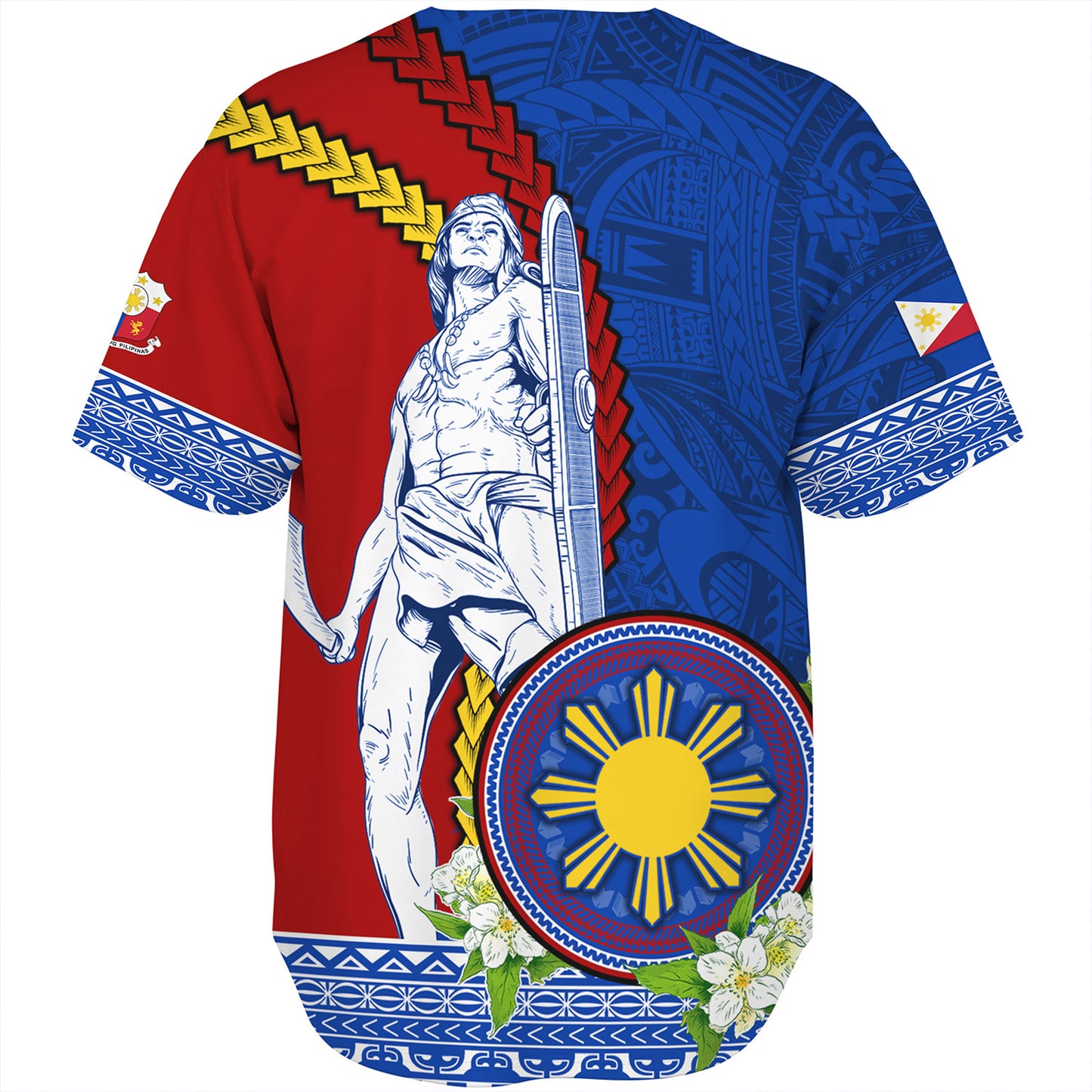 Philippines Filipinos Baseball Shirt Lapu Lapu King Jasmine Flowers Curve Design