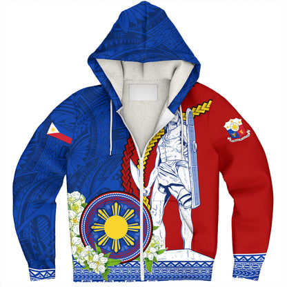 Philippines Filipinos Sherpa Hoodie Lapu Lapu King Jasmine Flowers Curve Design