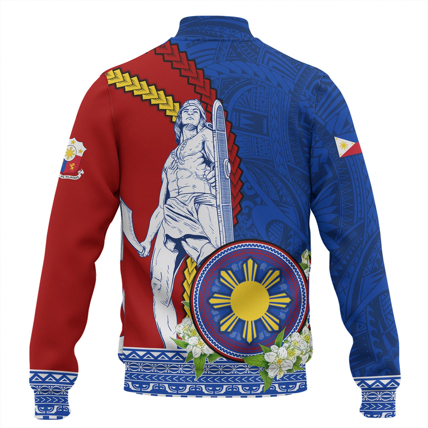 Philippines Filipinos Baseball Jacket Lapu Lapu King Jasmine Flowers Curve Design