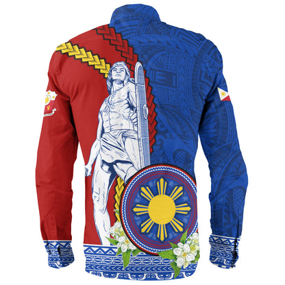 Philippines Filipinos Long Sleeve Shirt Lapu Lapu King Jasmine Flowers Curve Design