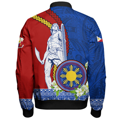 Philippines Filipinos Bomber Jacket Lapu Lapu King Jasmine Flowers Curve Design