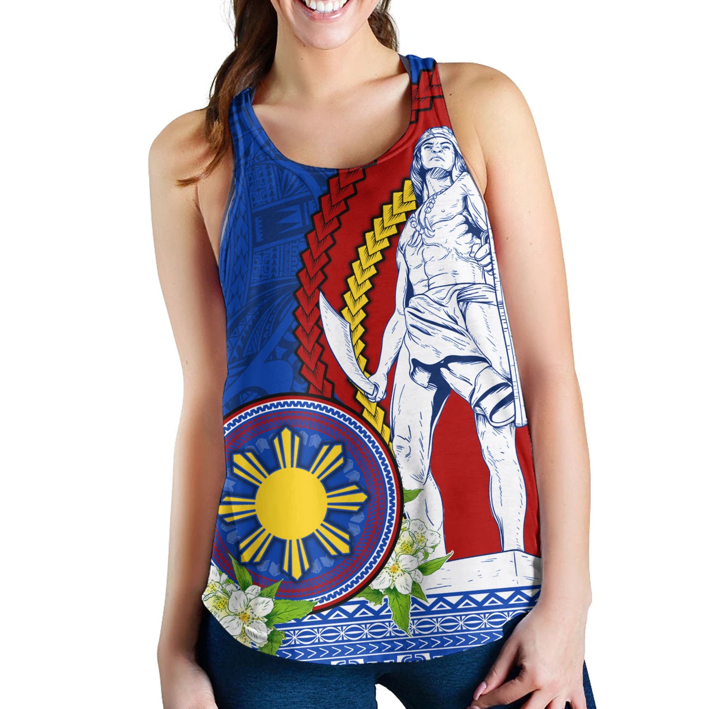 Philippines Filipinos Women Tank Lapu Lapu King Jasmine Flowers Curve Design