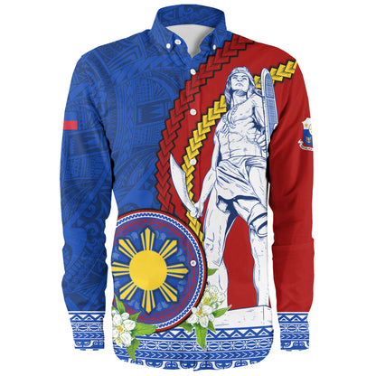 Philippines Filipinos Long Sleeve Shirt Lapu Lapu King Jasmine Flowers Curve Design
