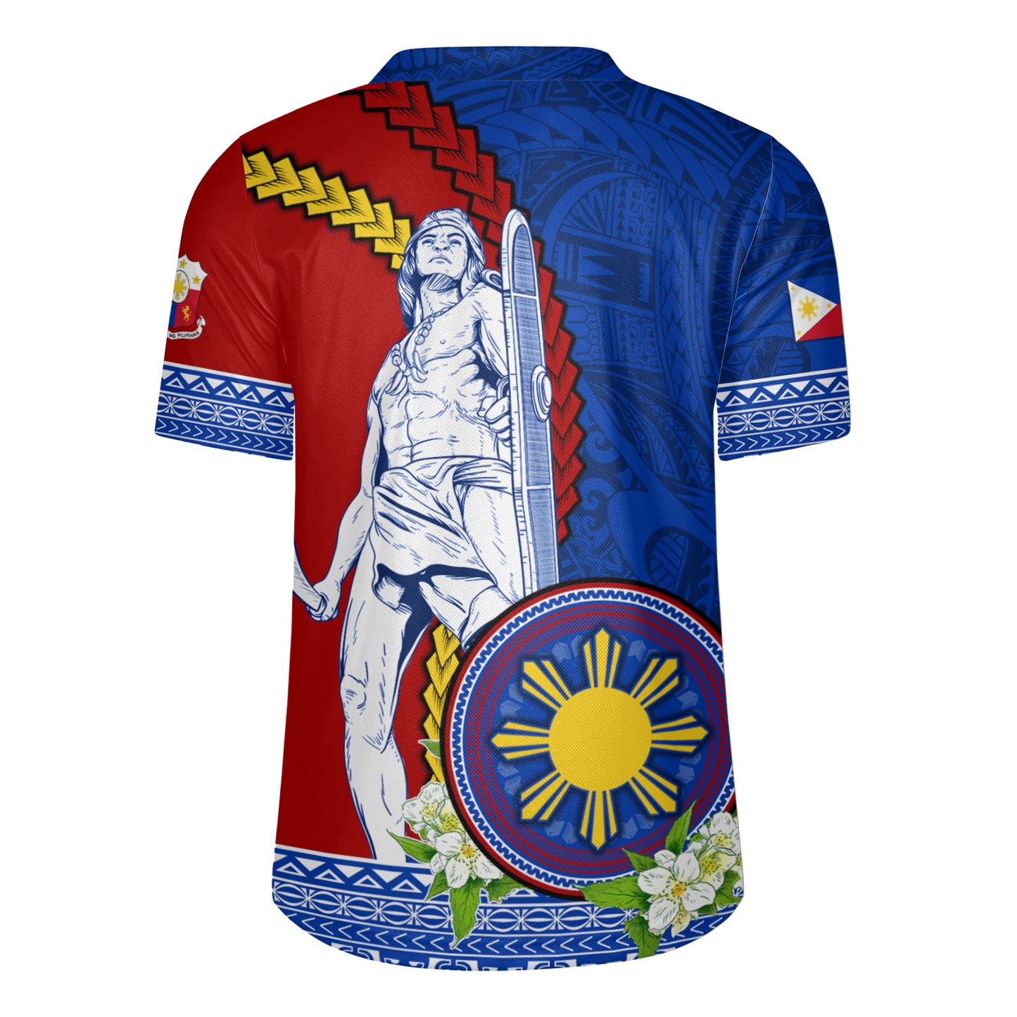 Philippines Filipinos Rugby Jersey Lapu Lapu King Jasmine Flowers Curve Design