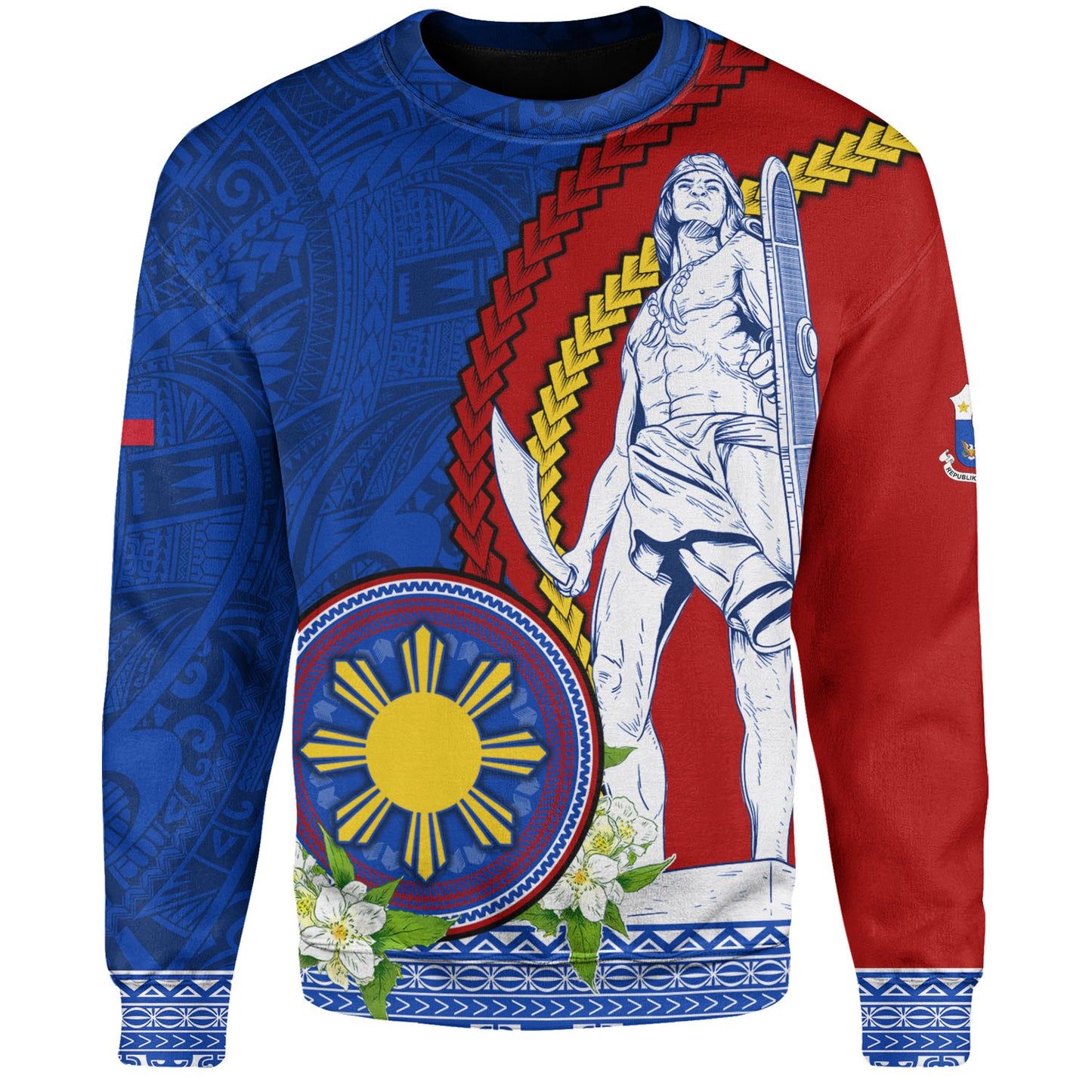 Philippines Filipinos Sweatshirt Lapu Lapu King Jasmine Flowers Curve Design