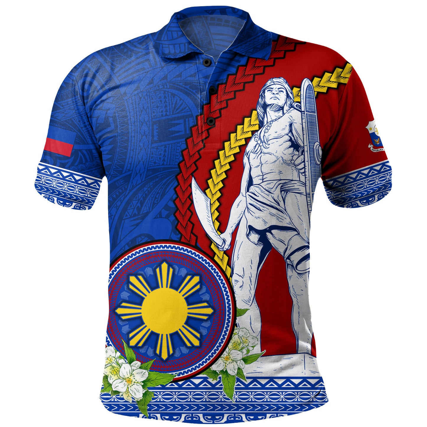 Philippines Filipinos Polo Shirt Lapu Lapu King Jasmine Flowers Curve Design