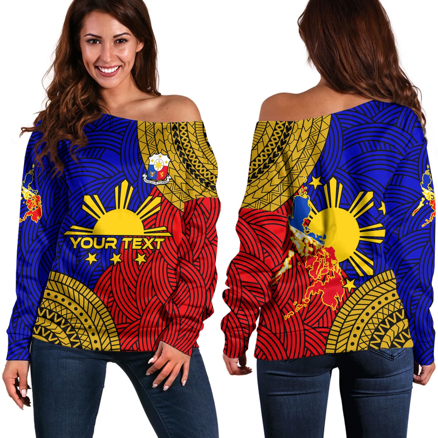 Philippines Filipinos Custom Personalised Off Shoulder Sweatshirt Philippines Pride