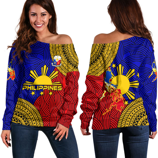 Philippines Filipinos Custom Personalised Off Shoulder Sweatshirt Philippines Pride