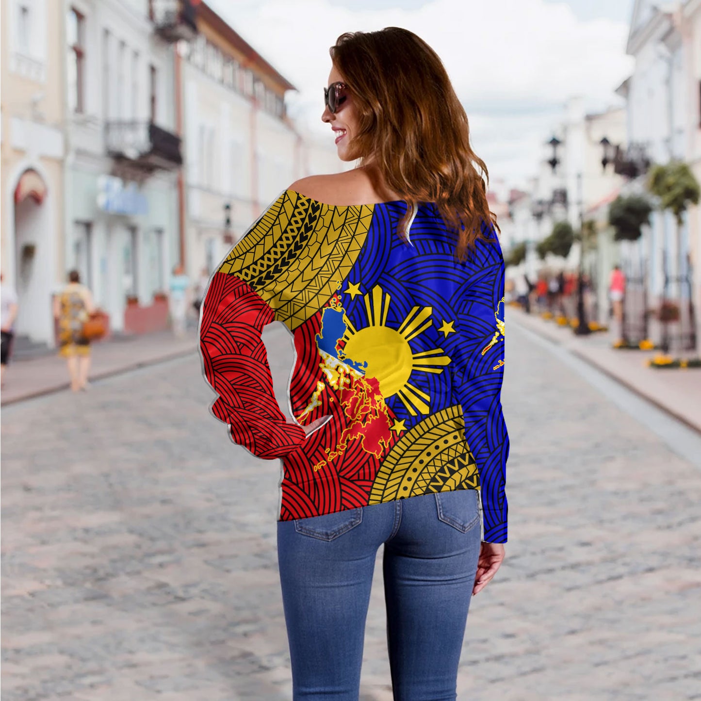 Philippines Filipinos Custom Personalised Off Shoulder Sweatshirt Philippines Pride