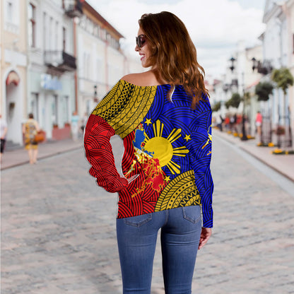 Philippines Filipinos Custom Personalised Off Shoulder Sweatshirt Philippines Pride