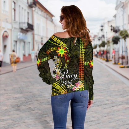 Philippines Filipinos Off Shoulder Sweatshirt Pinoy Pride Tribal Patterns Curve Style