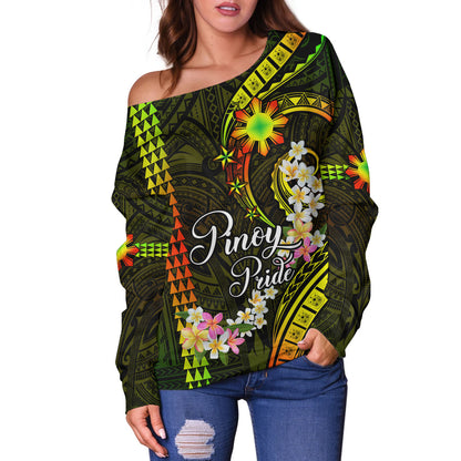 Philippines Filipinos Off Shoulder Sweatshirt Pinoy Pride Tribal Patterns Curve Style