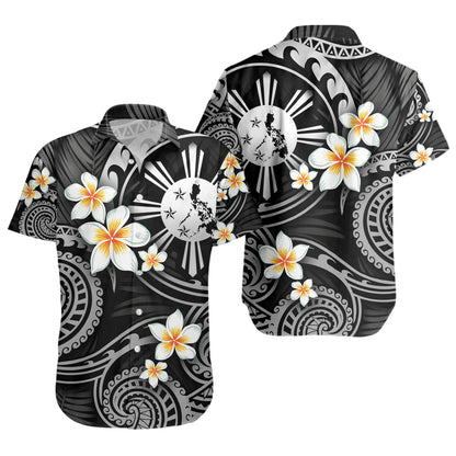 Philippines Filipinos Short Sleeve Shirt Plumeria Flowers Tribal Motif Style