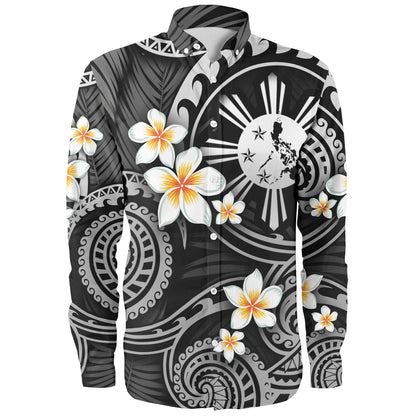 Philippines Filipinos Long Sleeve Shirt Plumeria Flowers Tribal Motif Style