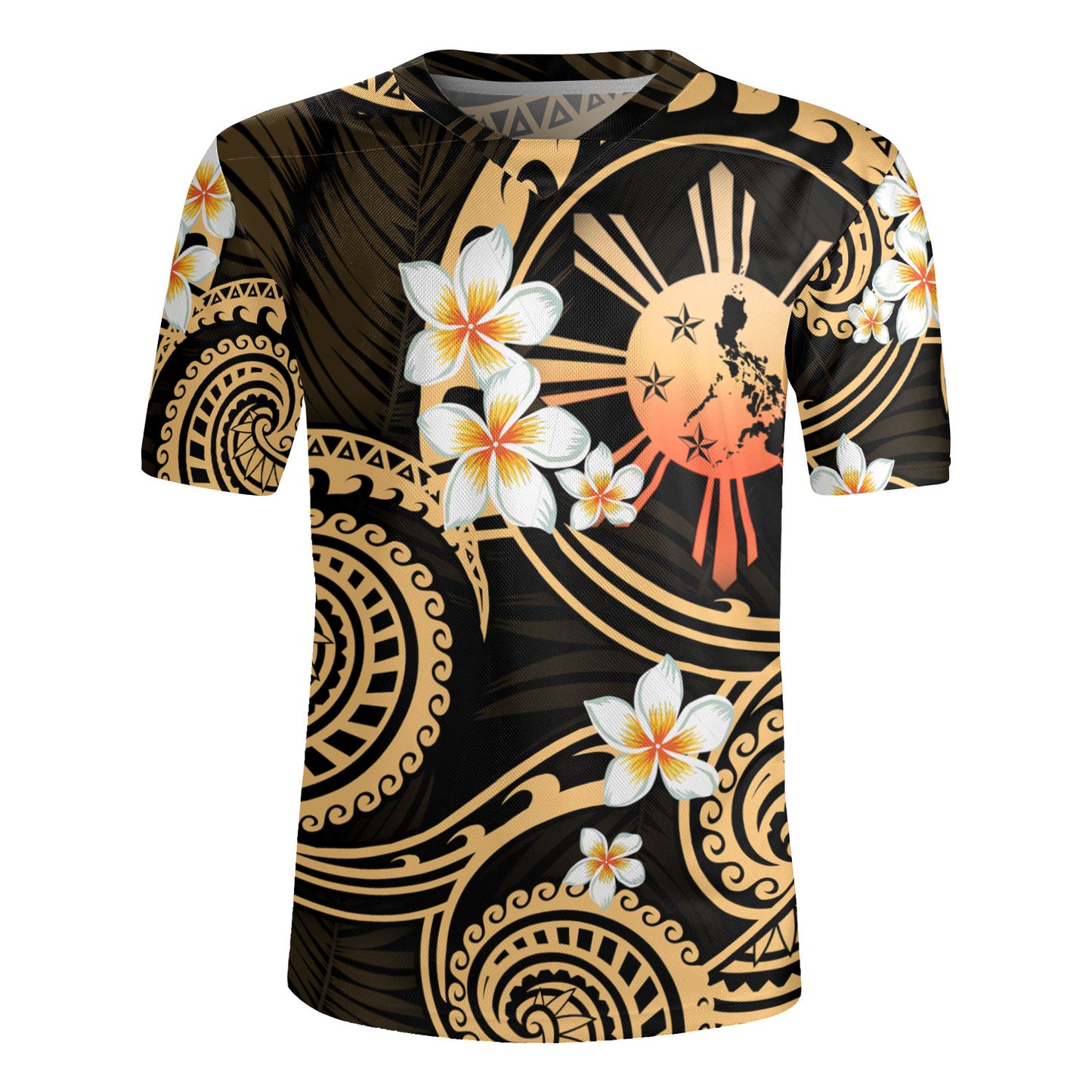 Philippines Filipinos Rugby Jersey Plumeria Flowers Tribal Motif Style