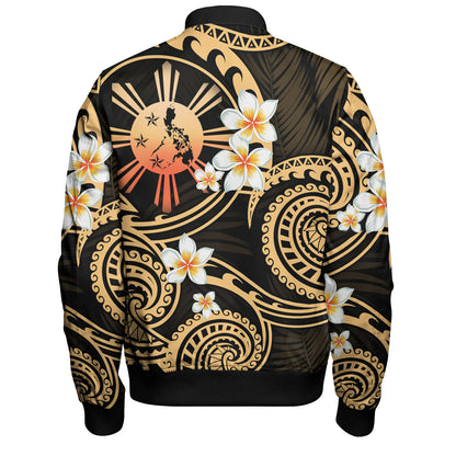 Philippines Filipinos Bomber Jacket Plumeria Flowers Tribal Motif Style